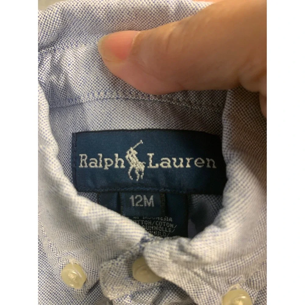 Ralph Lauren Big Pony Polo Player Baby Long Sleeve Oxford Button Shirt 12M Blue